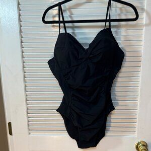 Spanx “Love My Assets” Black Ruched One-Piece Swimsuit – Size XL – Worn Once